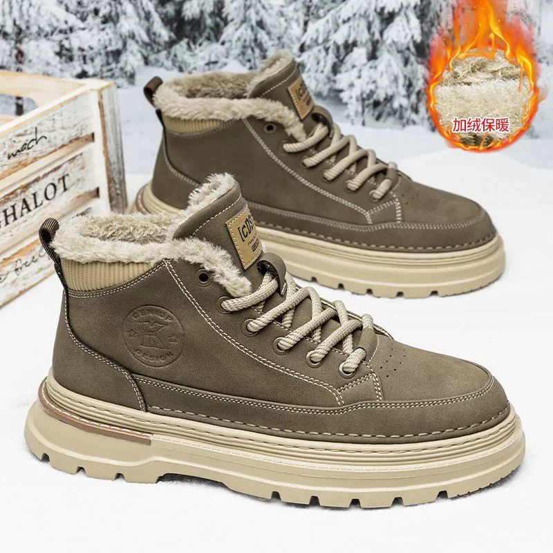 Herren Winter Martin-Stiefel, dicke warme Baumwollschuhe, hohe Leder Outdoor Schneestiefel