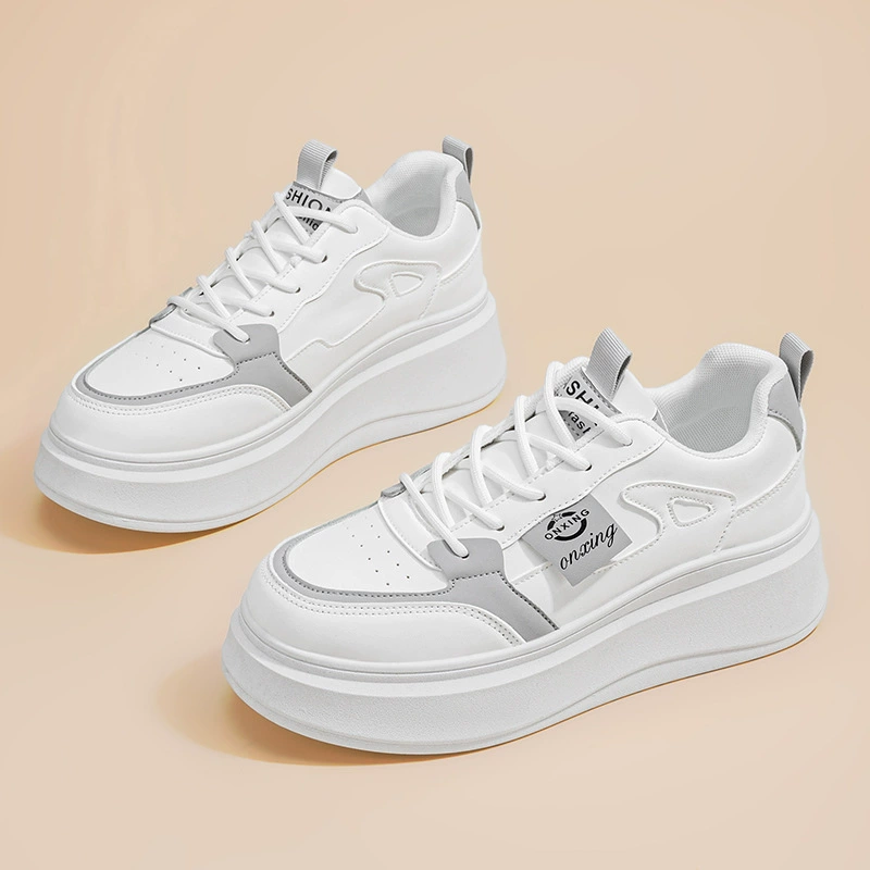 Sneakers blanches femme printemps 2025, chaussures décontractées à semelle épaisse style coréen