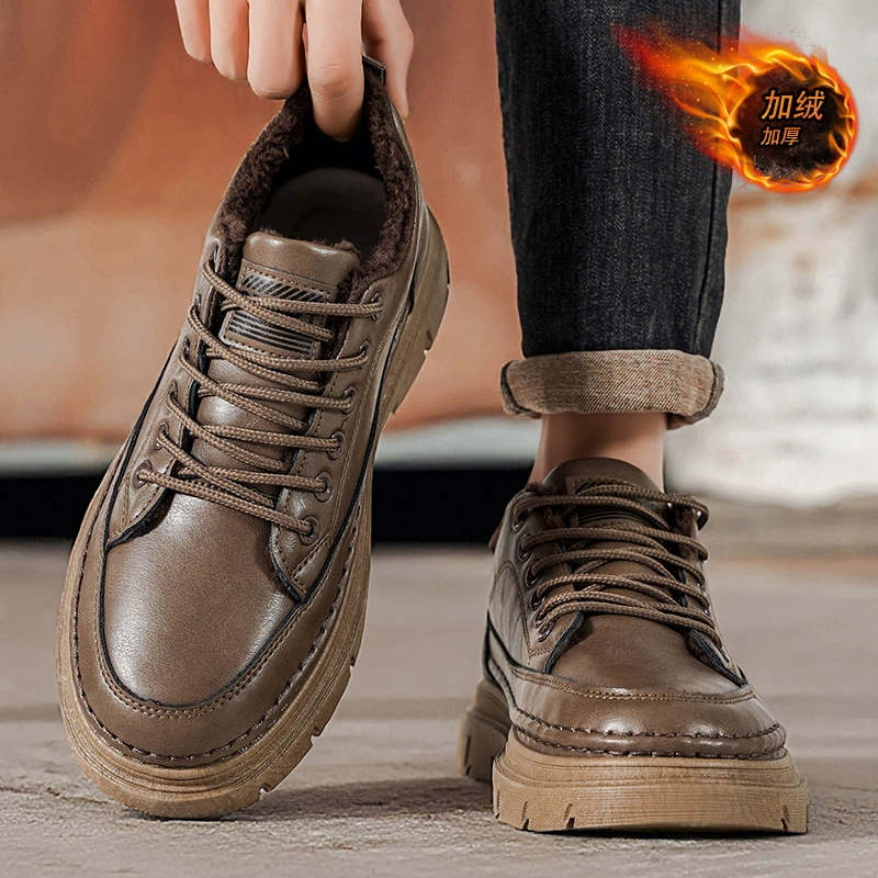 Zapatos para Hombre Invierno Nuevo Casual Cuero Cálido Forrados Moda Negocios Antideslizantes Zapatos de Trabajo