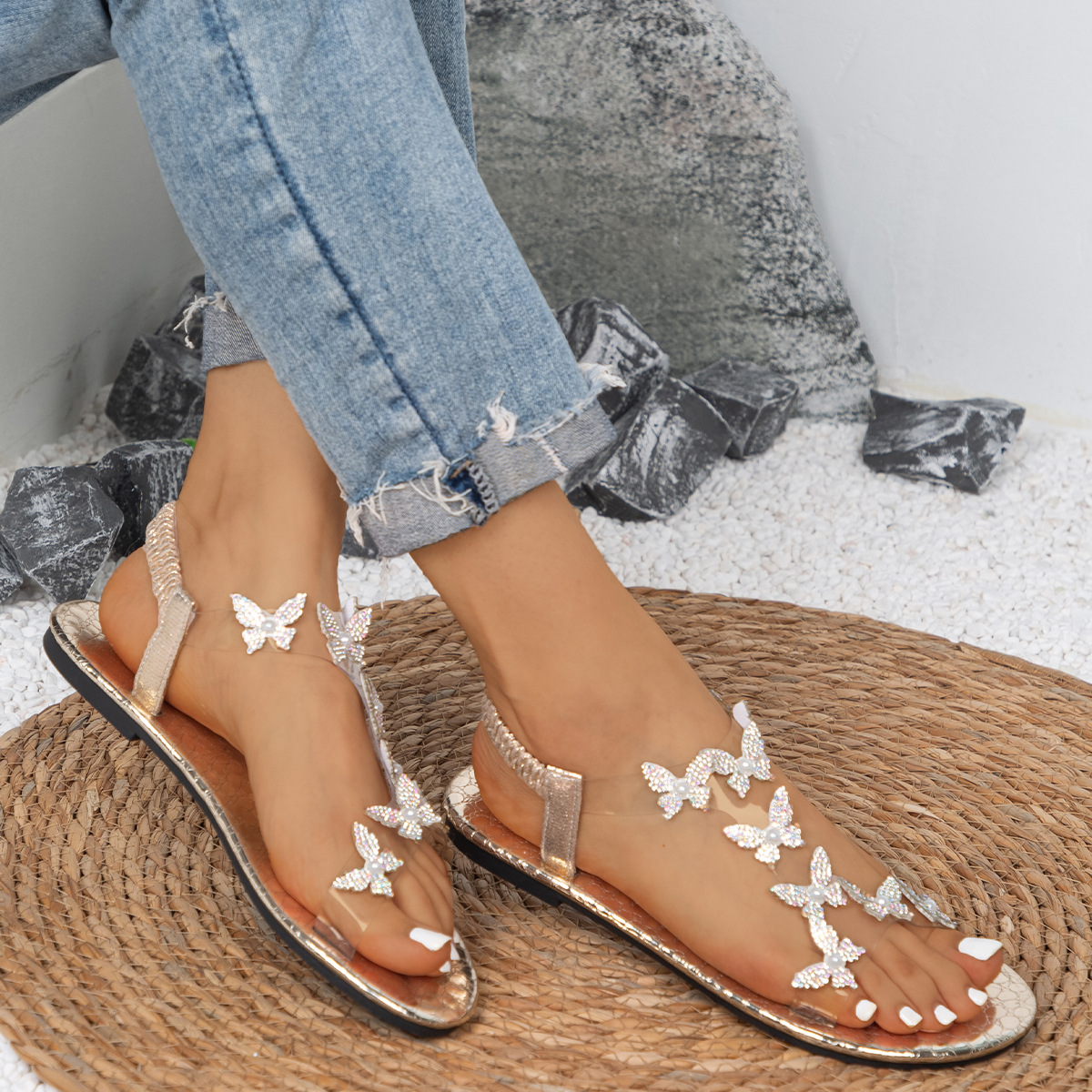 Women's Rhinestone Flat Sandals · YANYAN China shoe factory