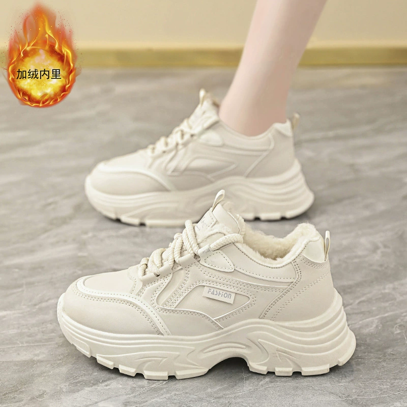 Tênis Dad Sneakers Forrados com Pelúcia Inverno 2025 Feminino Coreano Quente Algodão Esportivo Casual Corrida