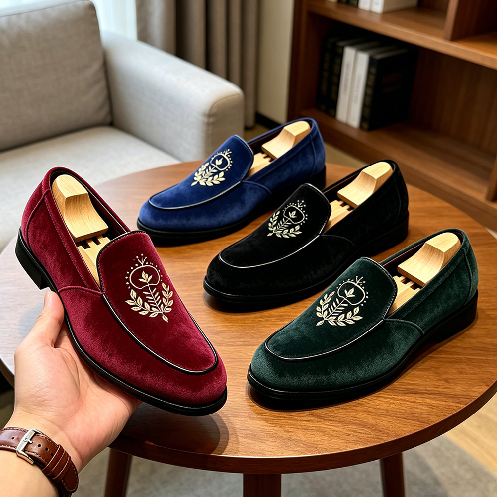 Men's Plus Size Embroidered Slip-On Leather Loafers · YANYAN China shoe factory