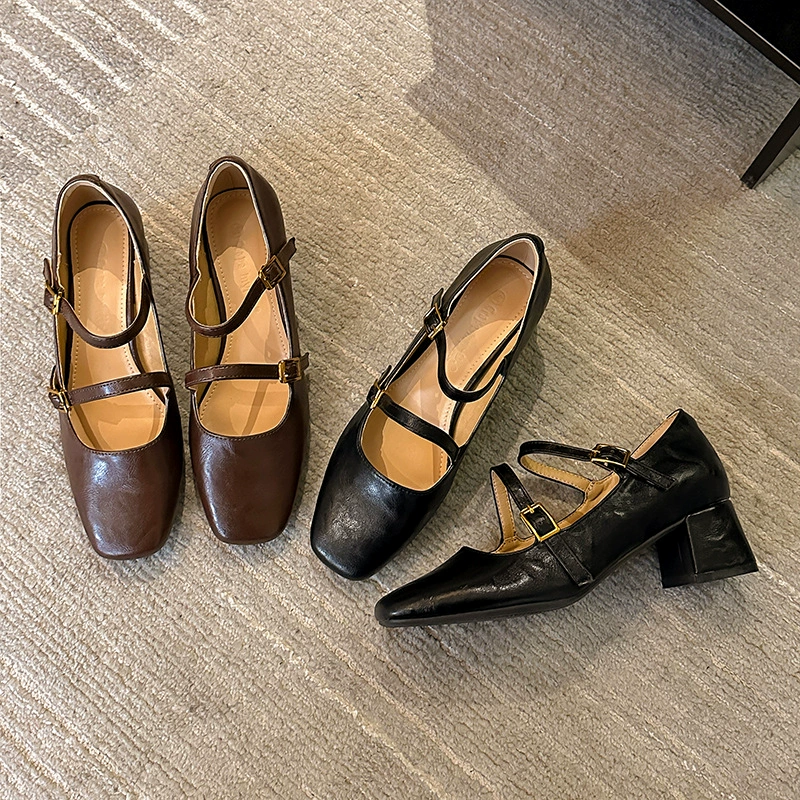 Nouvelles chaussures Mary Jane vintage françaises, bout carré, talon bloc, printemps