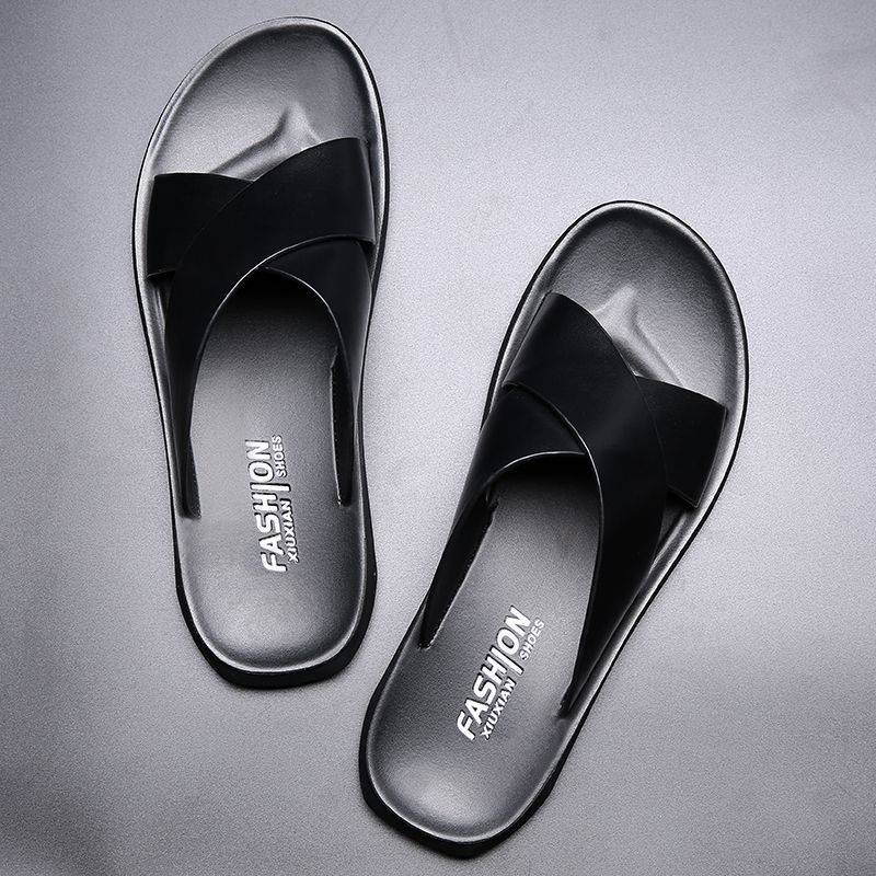 Men's Soft Leather Slide Sandals Anti-Slip · YANYAN China shoe factory