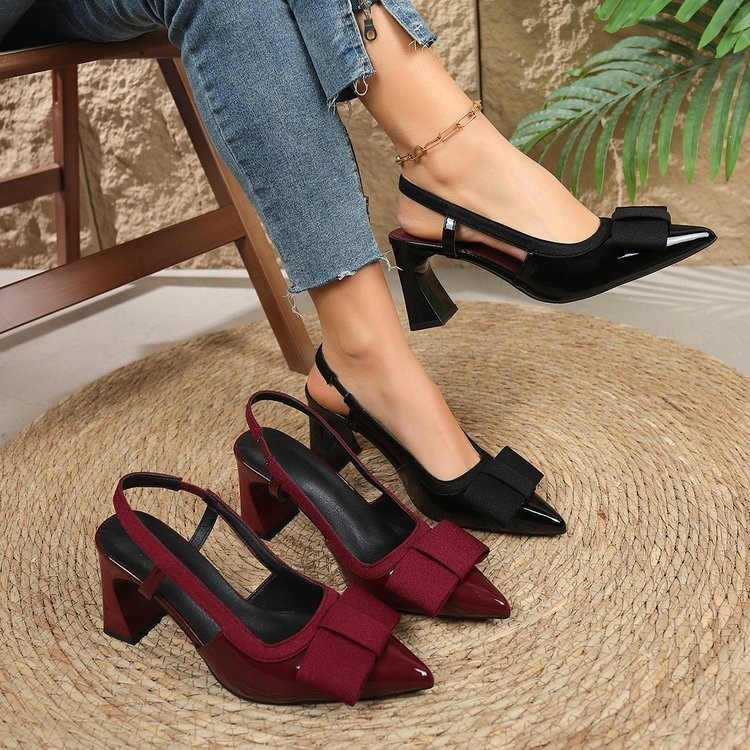 Women's Bow Ankle Strap Block Heels · YANYAN China shoe factory