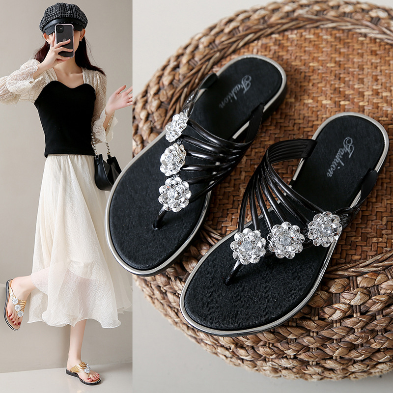 Women's Rhinestone Beach Flip Flops · YANYAN China shoe factory