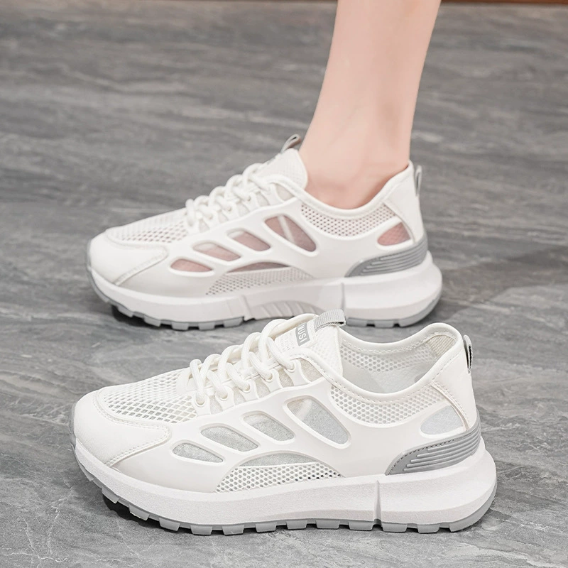 Damensommer-Mesh-weiße Sneaker dicke Sohle Höhenzunahme lässige Dad-Schuhe · MOHE China shoe factory