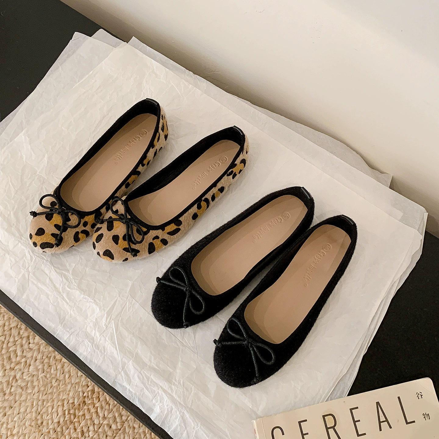 Women's Classic Round Toe Bow Leopard Print Flat Flats Early Fall