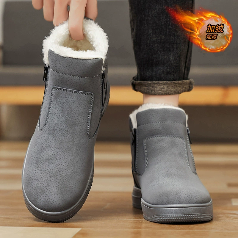 Men's Snow Boots Winter Fur Lined Warm Cotton Shoes Outdoor Waterproof Anti-Slip Thick Sole