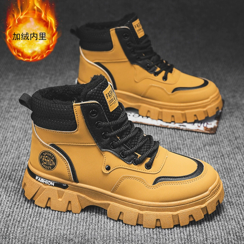 Zapatos para Hombre Invierno Forro Polar Grueso Botas Martin Moda Versátiles Zapatos de Trabajo Antideslizante Resistente al Desgaste Impermeable Botas para Hombre