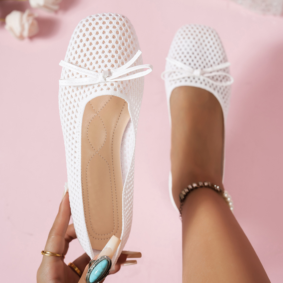 Women's Bow Square Toe Flats · YANYAN China shoe factory