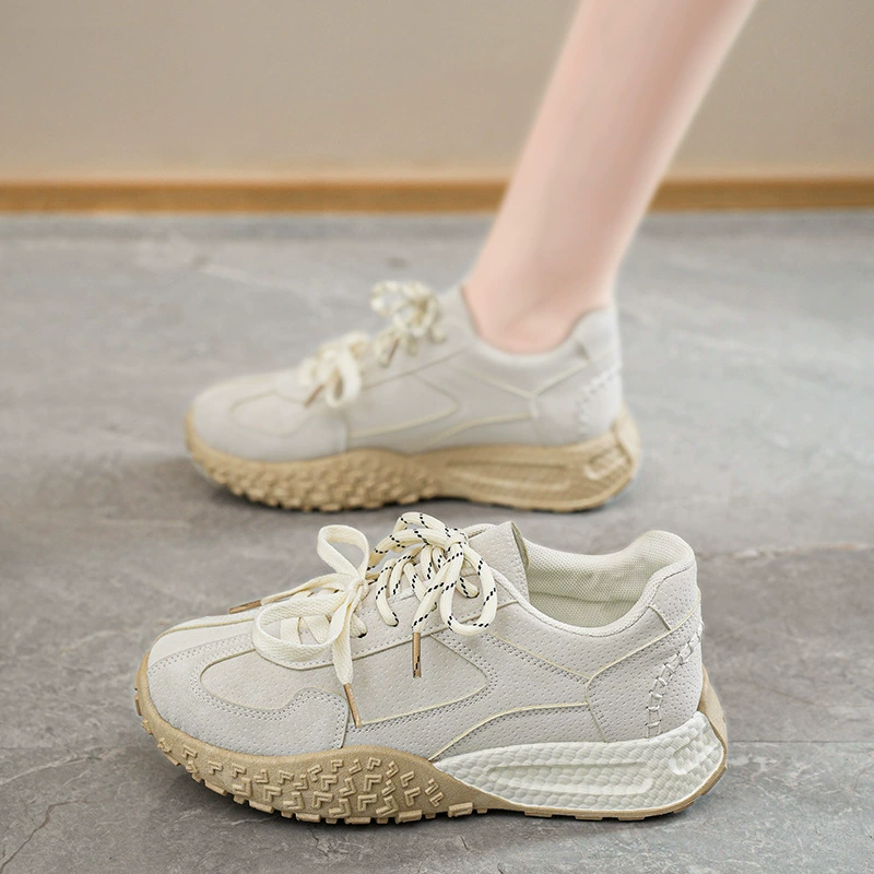 Chaussures respirantes en liège pour femme été, semelle épaisse souple coréenne, sneakers décontractées type Dad