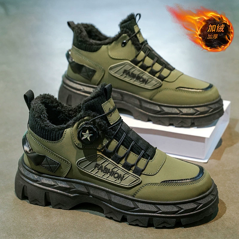 Men's Winter Martin Boots Warm Thick Rotating Buckle Waterproof Anti-Slip Snow Cotton Shoes
