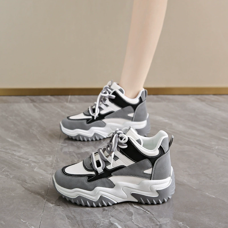 Damen Herbst High-Top atmungsaktive Dad Shoes, Korean Style lässige Sneaker mit dicker Sohle