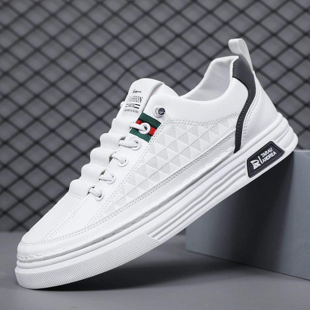 Men's Summer Breathable Casual Leather Shoes, Lightweight Slip-On White Board Shoes