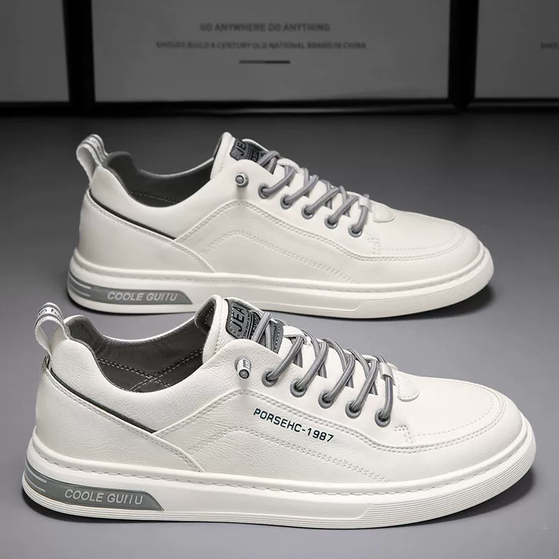 2026 New Spring Men's Casual Leather Shoes Korean Trendy White Skateboarding Shoes Model 1987