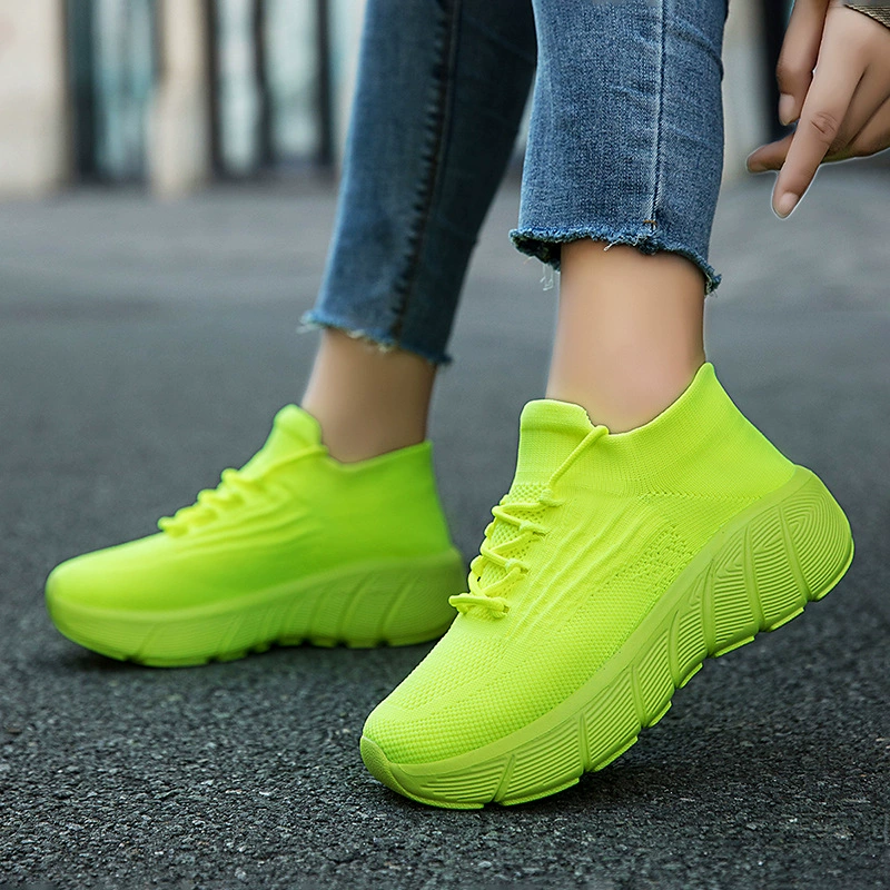Unisex Knitted Breathable Mesh Thick Sole Height Increase Casual Board Shoes Slip-On Sock Shoes