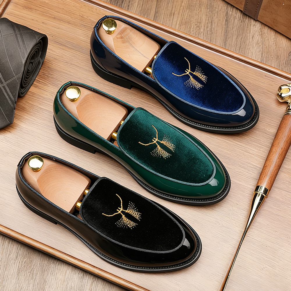 Men's Embroidered Slip-On Leather Loafers · YANYAN China shoe factory