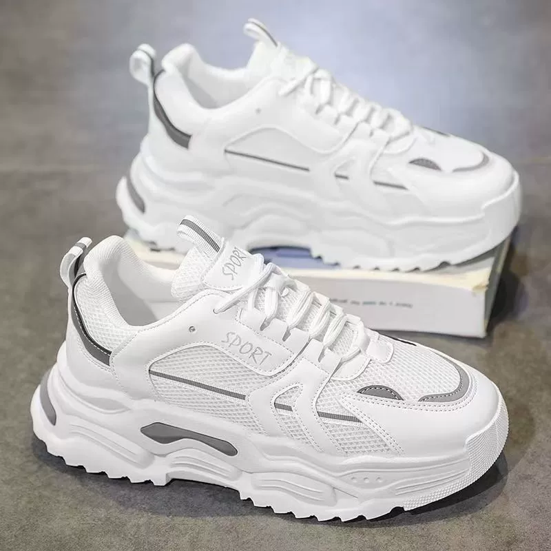 Sneakers de course papa blanches en mesh respirant surélevées à semelle épaisse pour homme, hiver 2026 · MOHE China shoe factory