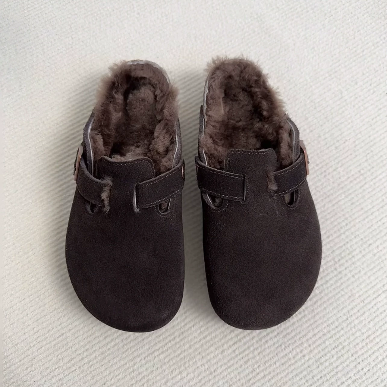 Chaussures Birkenstock BK bout couvert polaire pour femme, mules coton semelle épaisse hiver