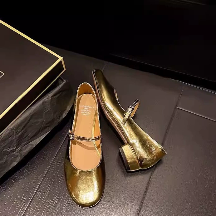 Echtes Leder Mary Jane Schuhe Schnallenriemen Blockabsatz Damen Sommer Neu Runder Zeh Metallschnalle · MOHE China shoe factory