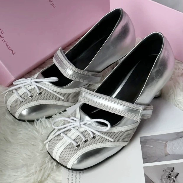 Chaussures de ballet bowling de niche pour femme, Mary Jane à lacets nœud français, talons hauts · MOHE China shoe factory