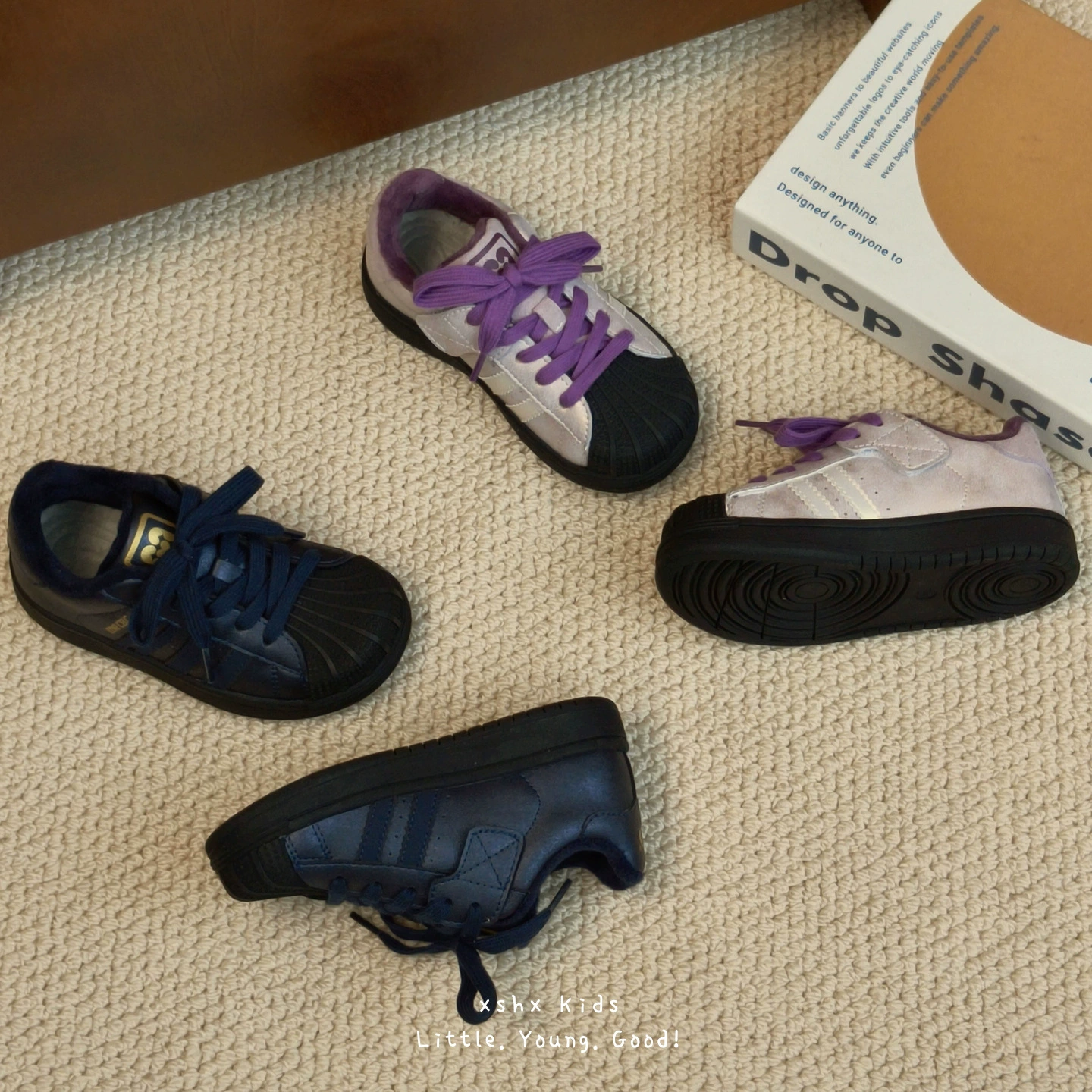 Zapatos de Punta de Concha XSHX para Niños y Niñas, Otoño-Invierno, Cuero, Suela de Goma Antideslizante, Velcro, Edición Limitada