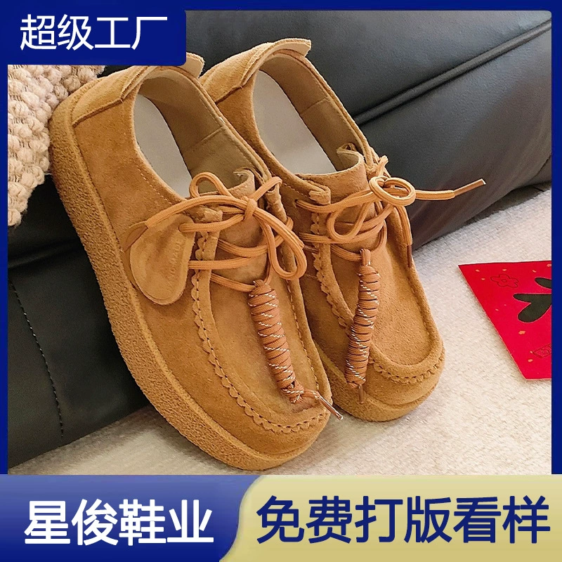 Winter New Retro Lace Up Thick Sole Loafers for Women 2025 Fashion Casual Kangaroo Shoes
