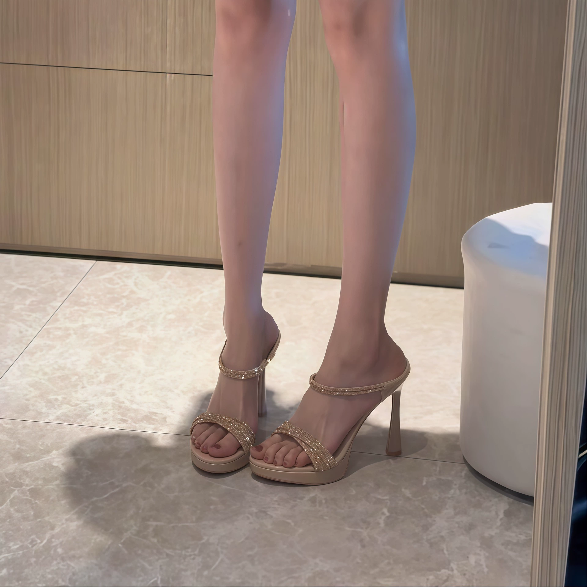 Damen Nude Patent Plateau Kristall Stilettoabsatz Slide Sandalen · MOHE China shoe factory
