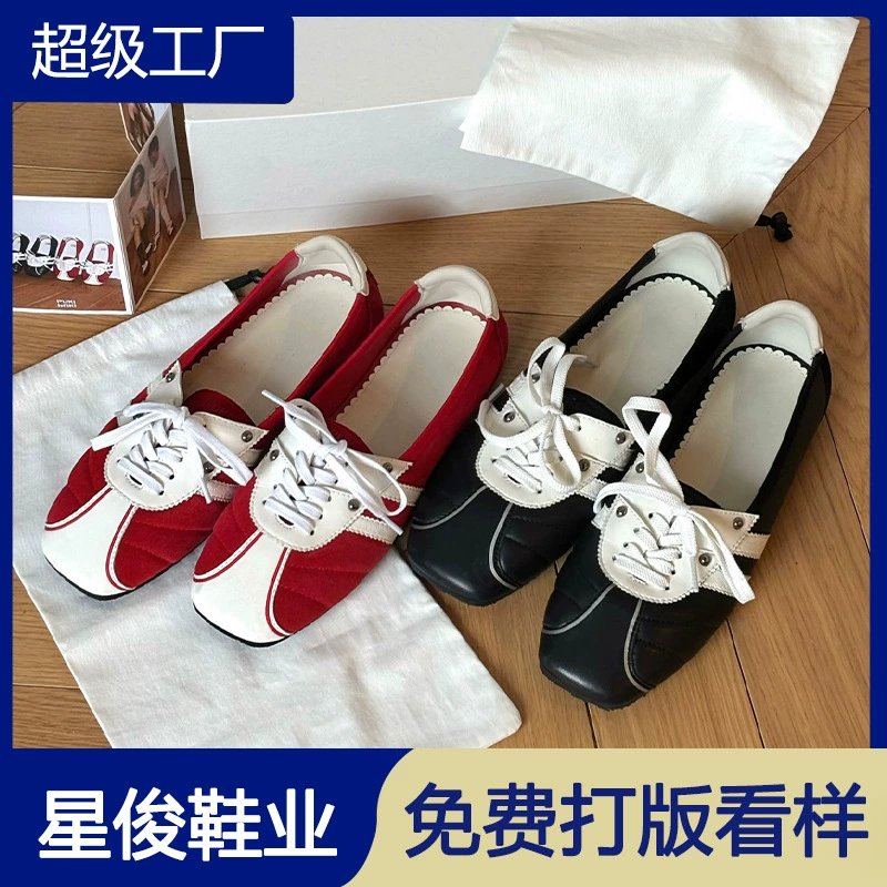 Damen Ballerina Sneakers mit Schleife Schnürung, lässige Schuhe, Herbst Winter Neu