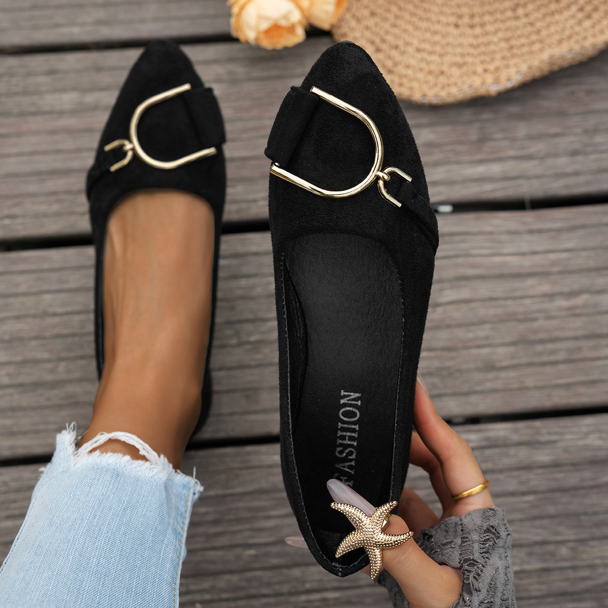 Women's Pointed Toe Buckle Flat Shoes · YANYAN China shoe factory