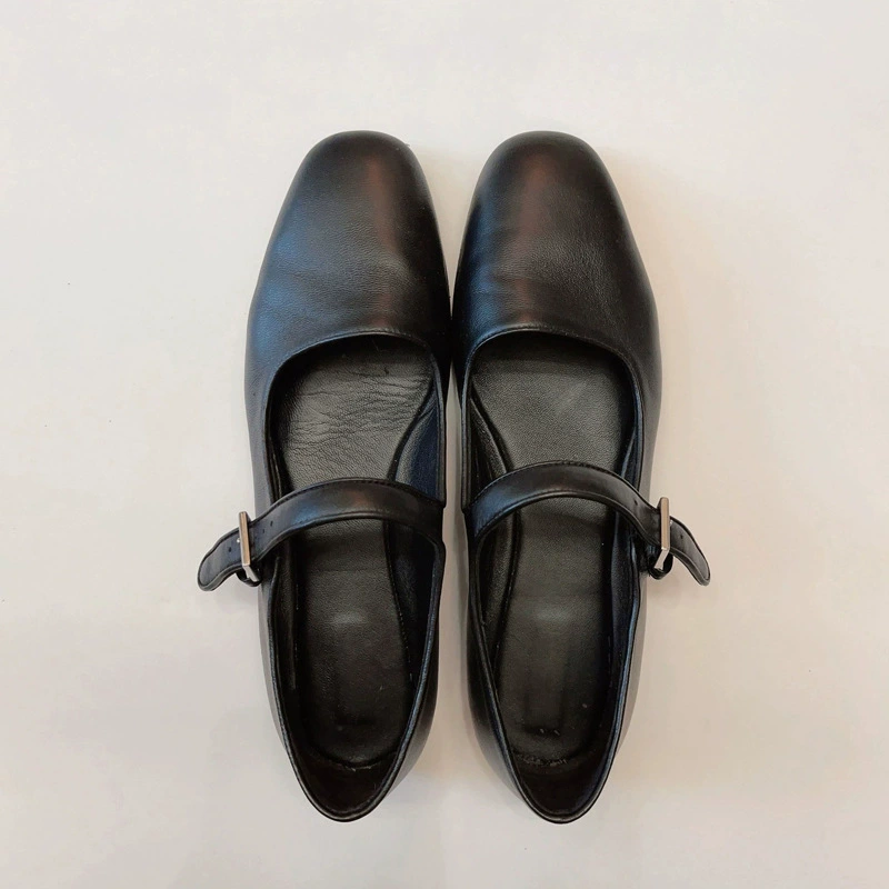 Nuevo Mismo Estilo Zapatos Planos Mary Jane Suela Suave Cuero Suave Mujer Hebilla de Correa Boca Poco Profunda Cuero Planos