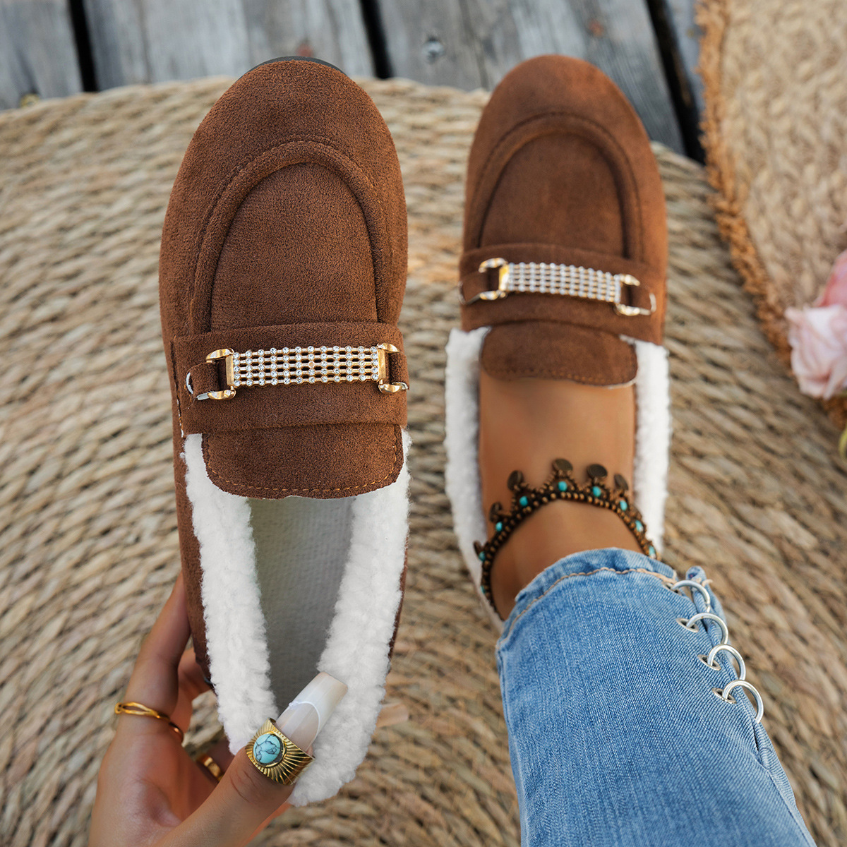 Women's Rhinestone Buckle Loafers · YANYAN China shoe factory