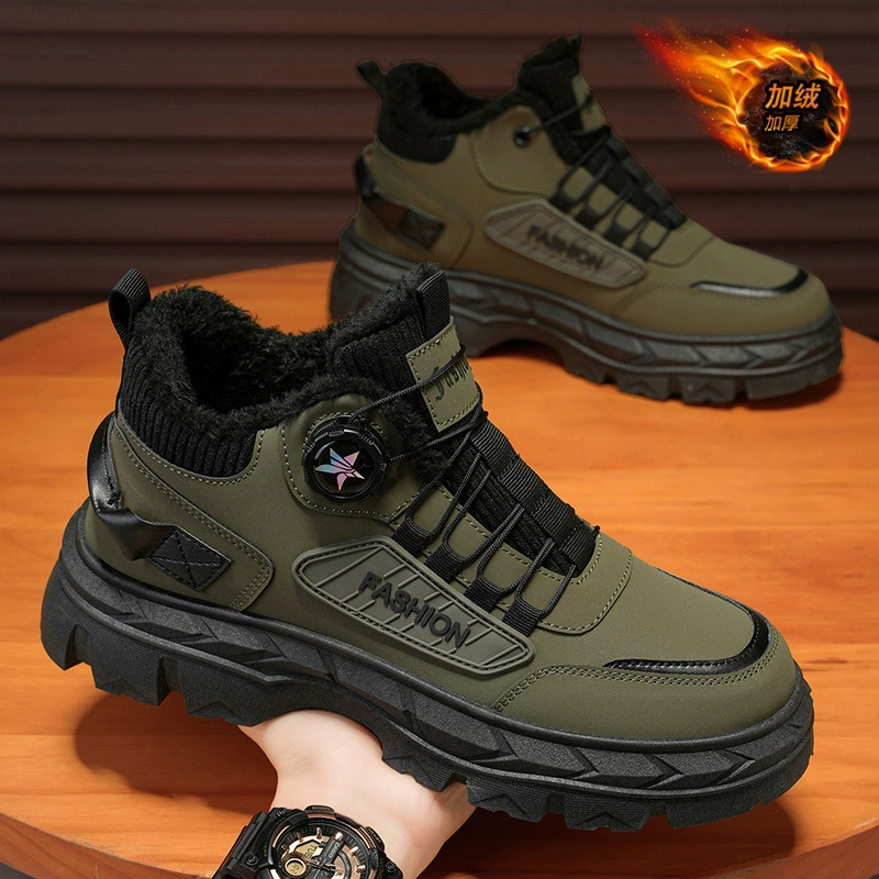 2025 Winter Men's New Fur Lined Warm Rotary Buckle High-Top Outdoor Martin Boots Cotton Shoes