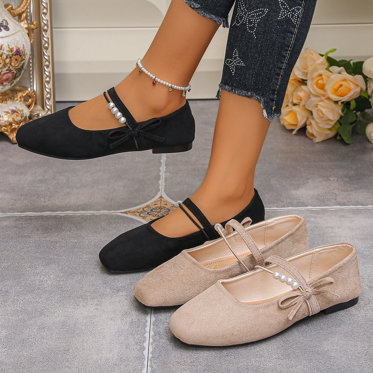 Women's Square-Toe Mary Jane Flats · YANYAN China shoe factory
