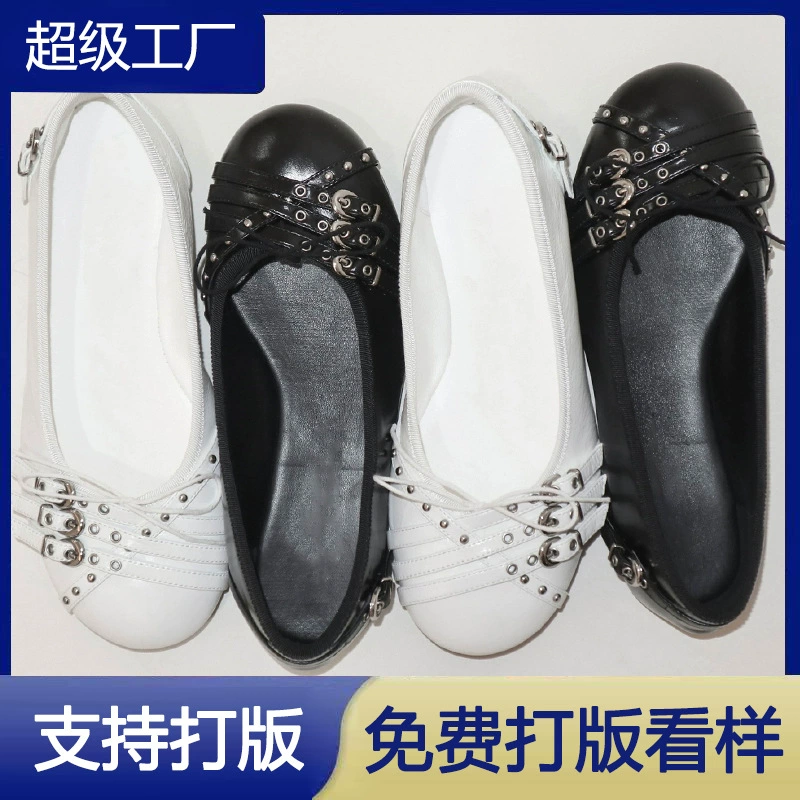 2025 Punk Borboleta Sapatos Balé Femininos Vintage Fivela Rasos Boca Rasos Único