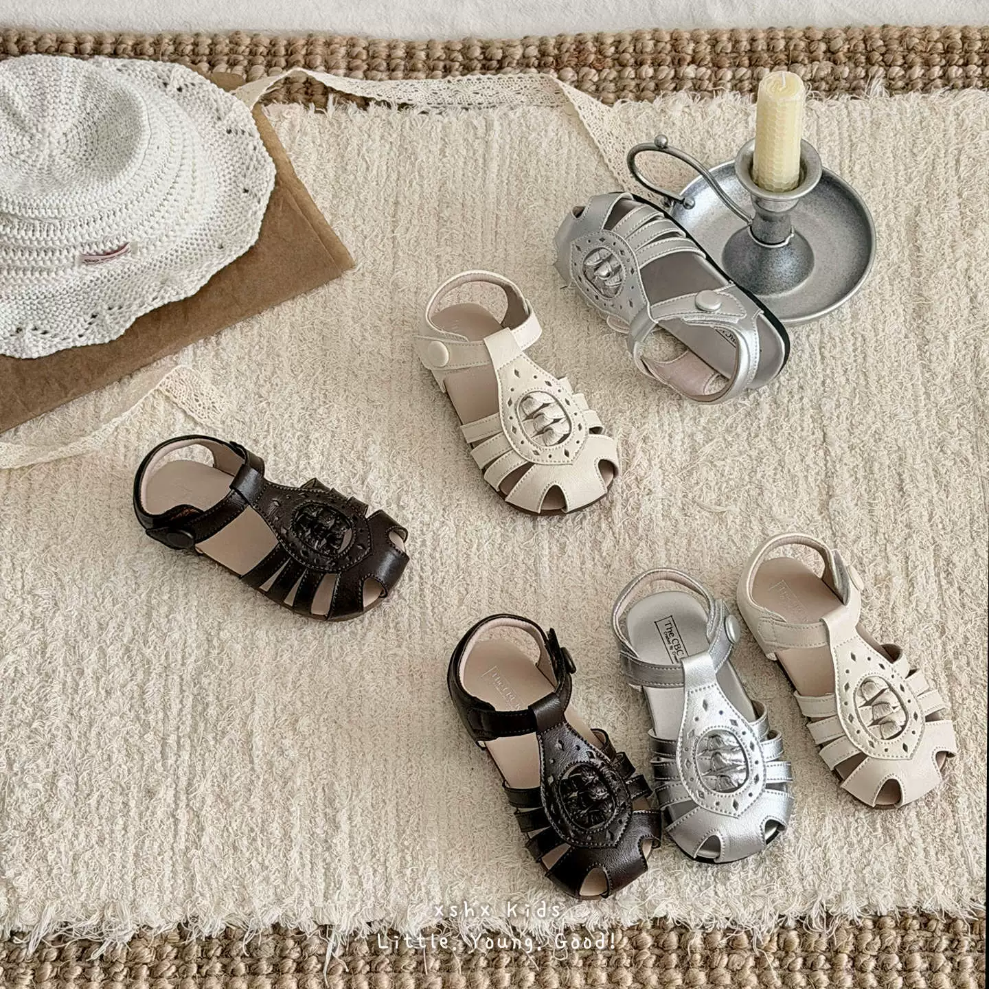 XSHX Sandálias Romanas Retrô Trançadas para Meninas, Vazadas, Primavera Verão, Borracha Natural, Antiderrapantes, Sola Macia, Respiráveis