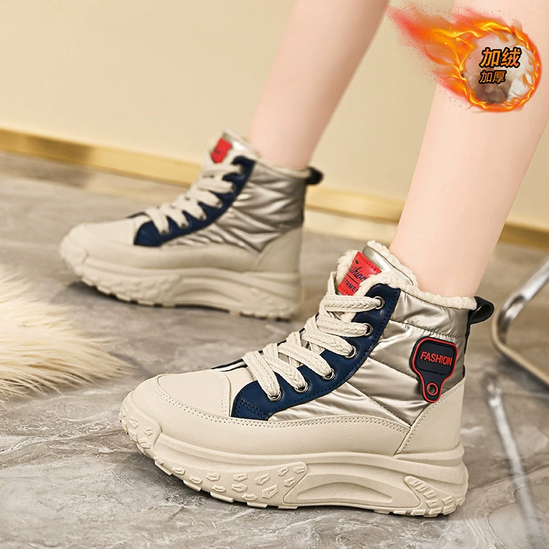 Bottines hautes femme 2025 hiver chaudes doublées toile imperméable semelle épaisse coton · MOHE China shoe factory
