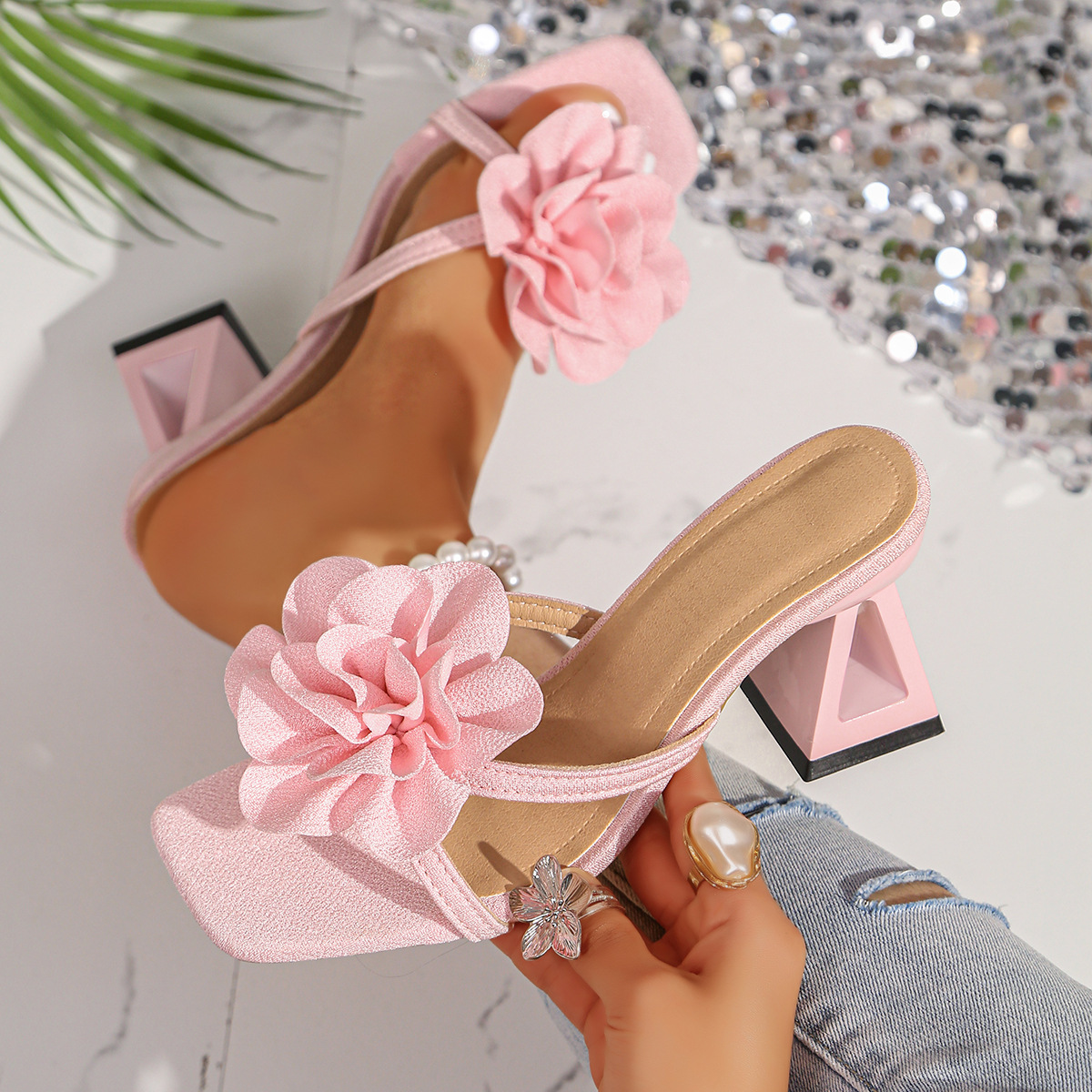 Women's Floral High Heel Slide Sandals · YANYAN China shoe factory