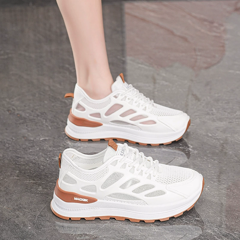 Chaussures respirantes en mesh pour femme été, semelle épaisse blanche coréenne, sneakers décontractées type Dad
