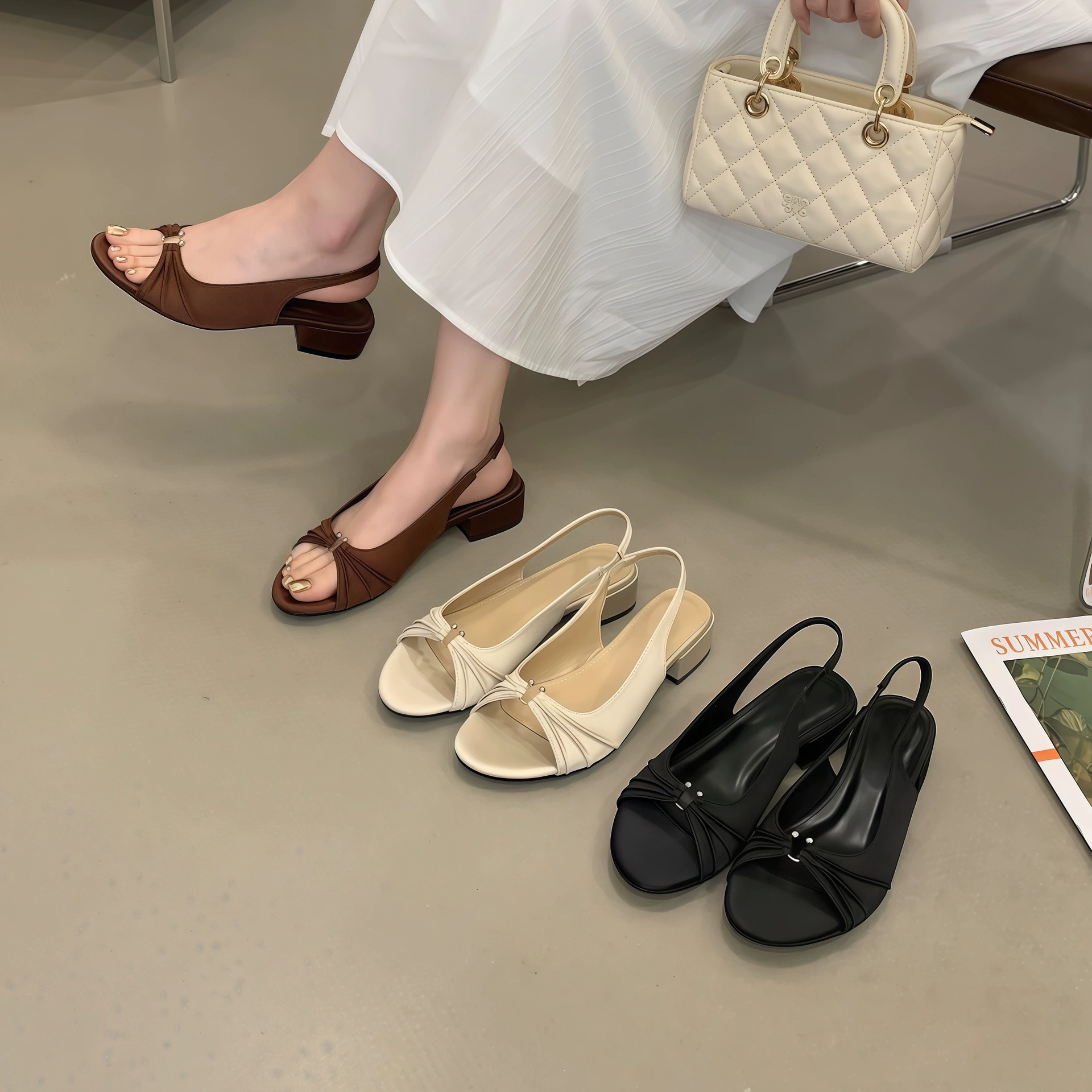 Sandales à talon bloc françaises pour femme, été 2026, pour robes, bout ouvert · MOHE China shoe factory