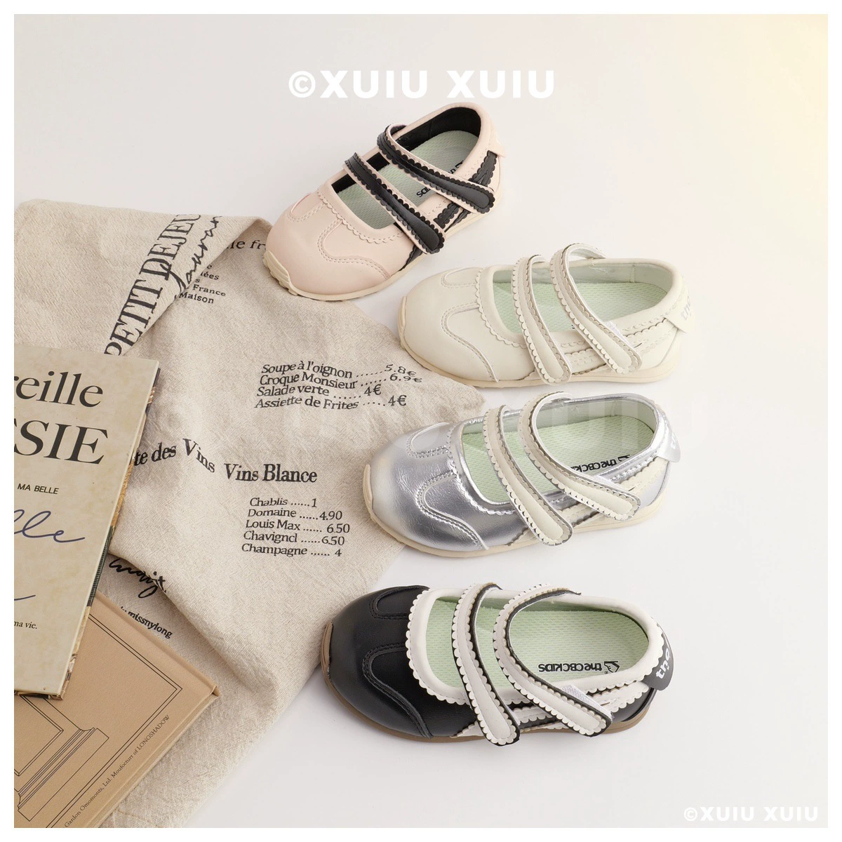 XSHX Ghost Ballet Niñas Mary Jane Zapatos de Princesa, Bajos, Doble Velcro Primavera