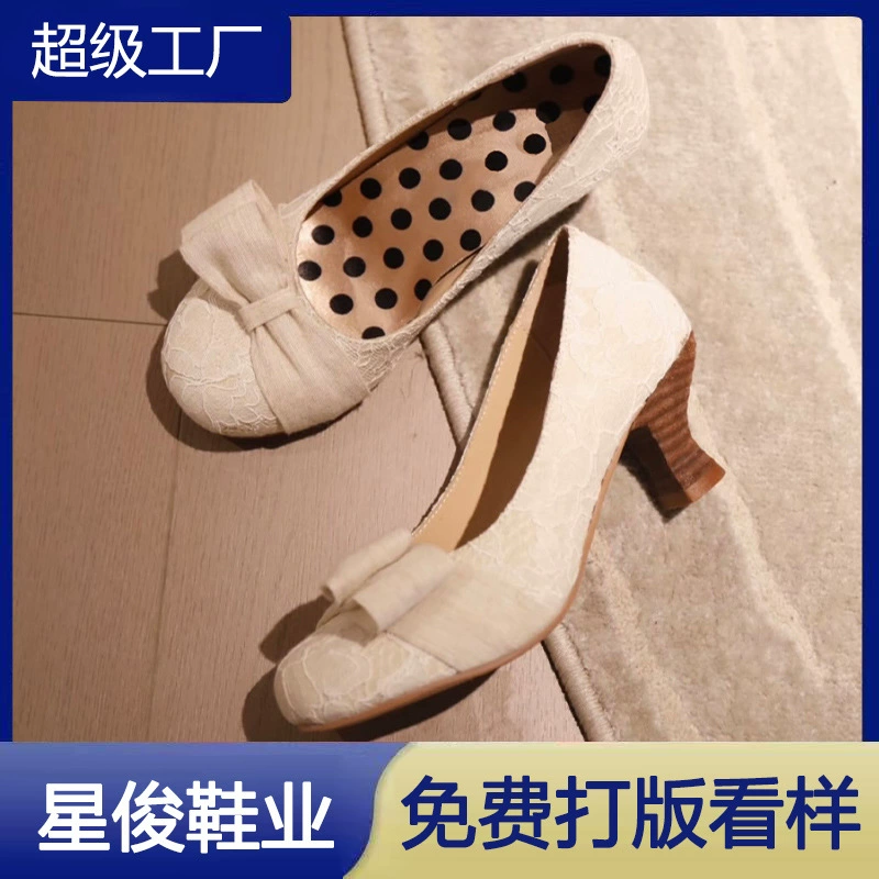 French Lace Bow Heels for Women 2025 New Fashion Stiletto Heel Pointed Toe Pumps