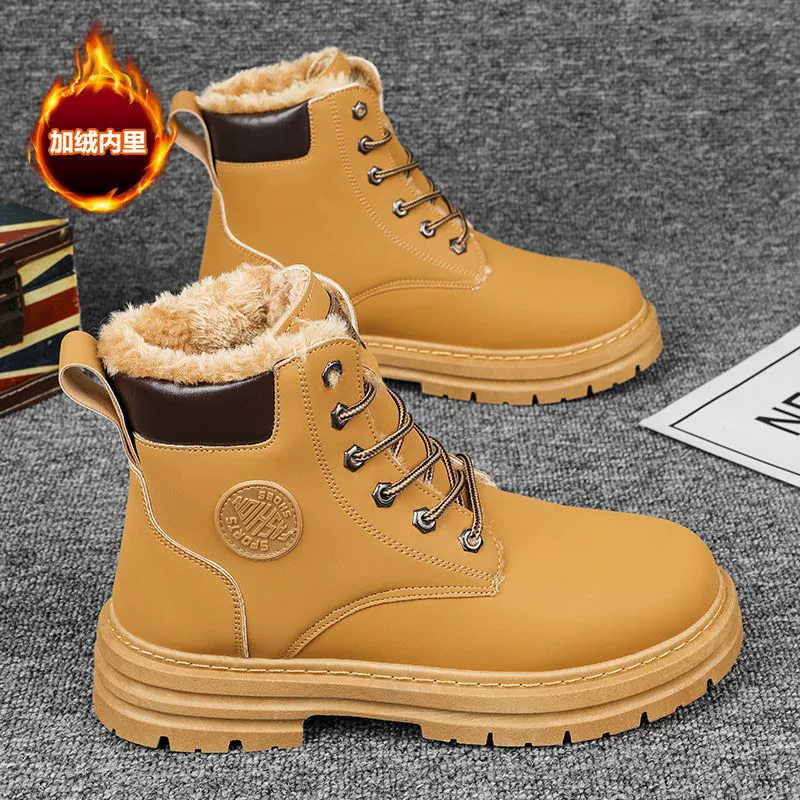 Botas Martin de Inverno Cano Alto, Botas de Trabalho Amarelas Britânicas, Botas de Neve Grossas e Quentes, Masculino