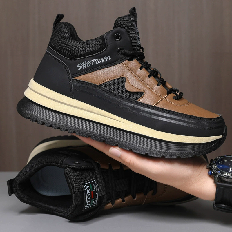 Men's High Top Winter Casual Sneakers, Fleece Lined Board Shoes Heightening 2026