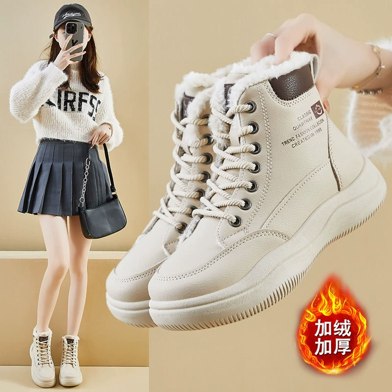 Women's Winter Fleece Lined High Top Sneakers Thick Sole Warm Cotton Snow Boots