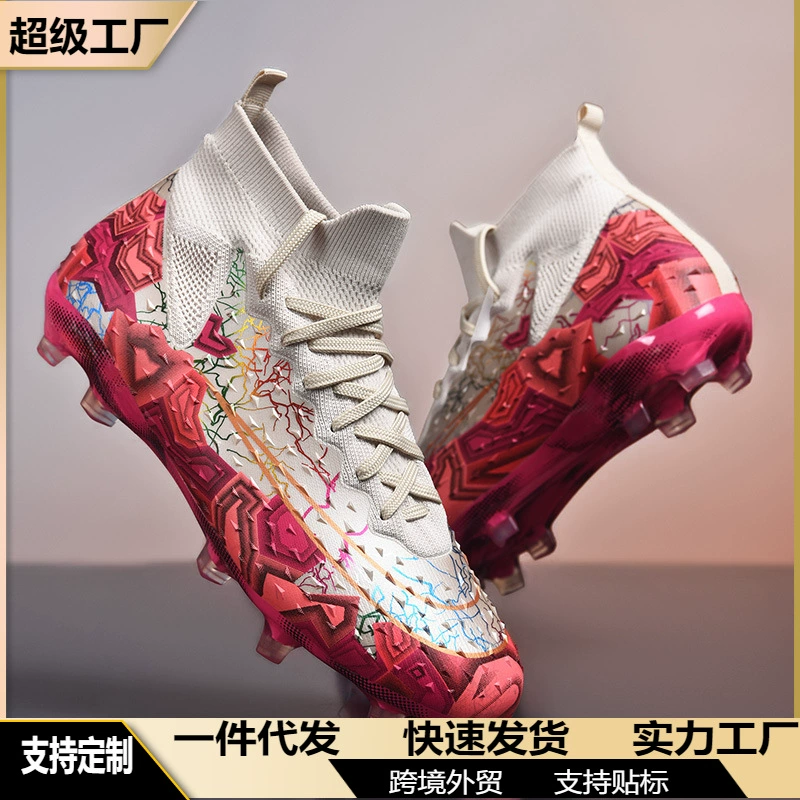 Nouvelles chaussures de foot montantes chaussettes, crampons longs AG, plates, entraînement match homme
