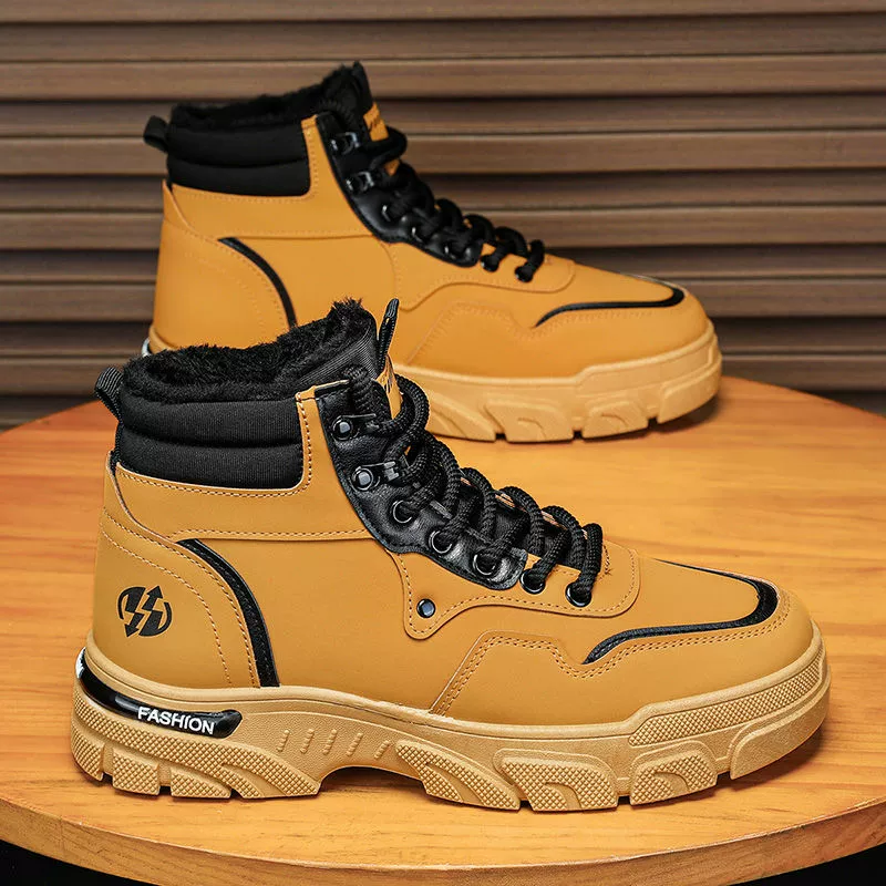 Botas de Neve Masculinas Inverno Trendy Botas Martin Forradas de Lã Quentes Fashion Vintage Antiderrapantes Resistente ao Desgaste Botas de Trabalho