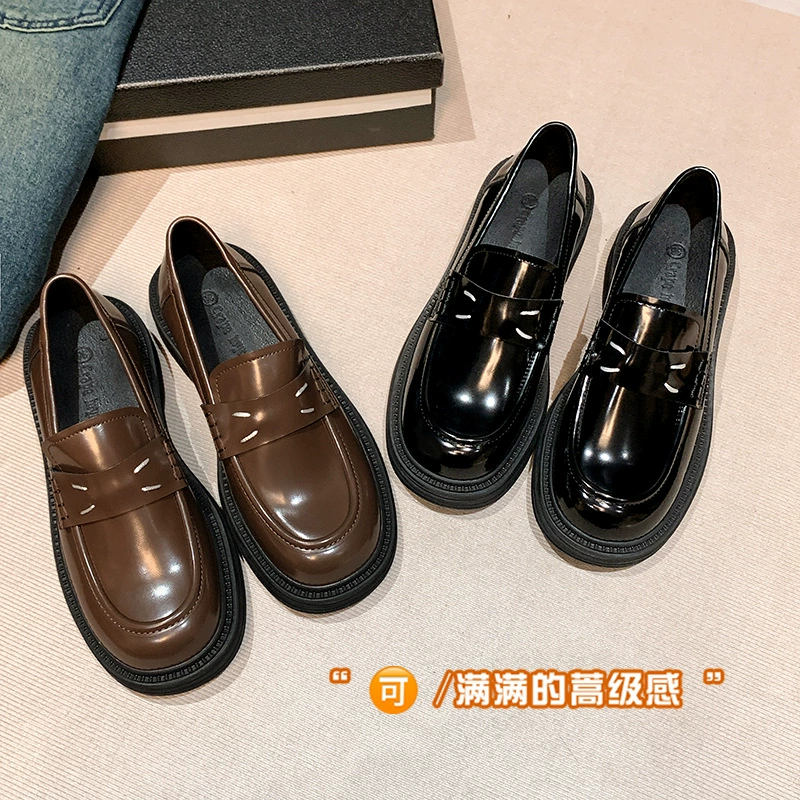 Novos Mocassins Primavera Novos Britânicos Vintage Bico Redondo Plataforma Sapatos Couro Planos Femininos