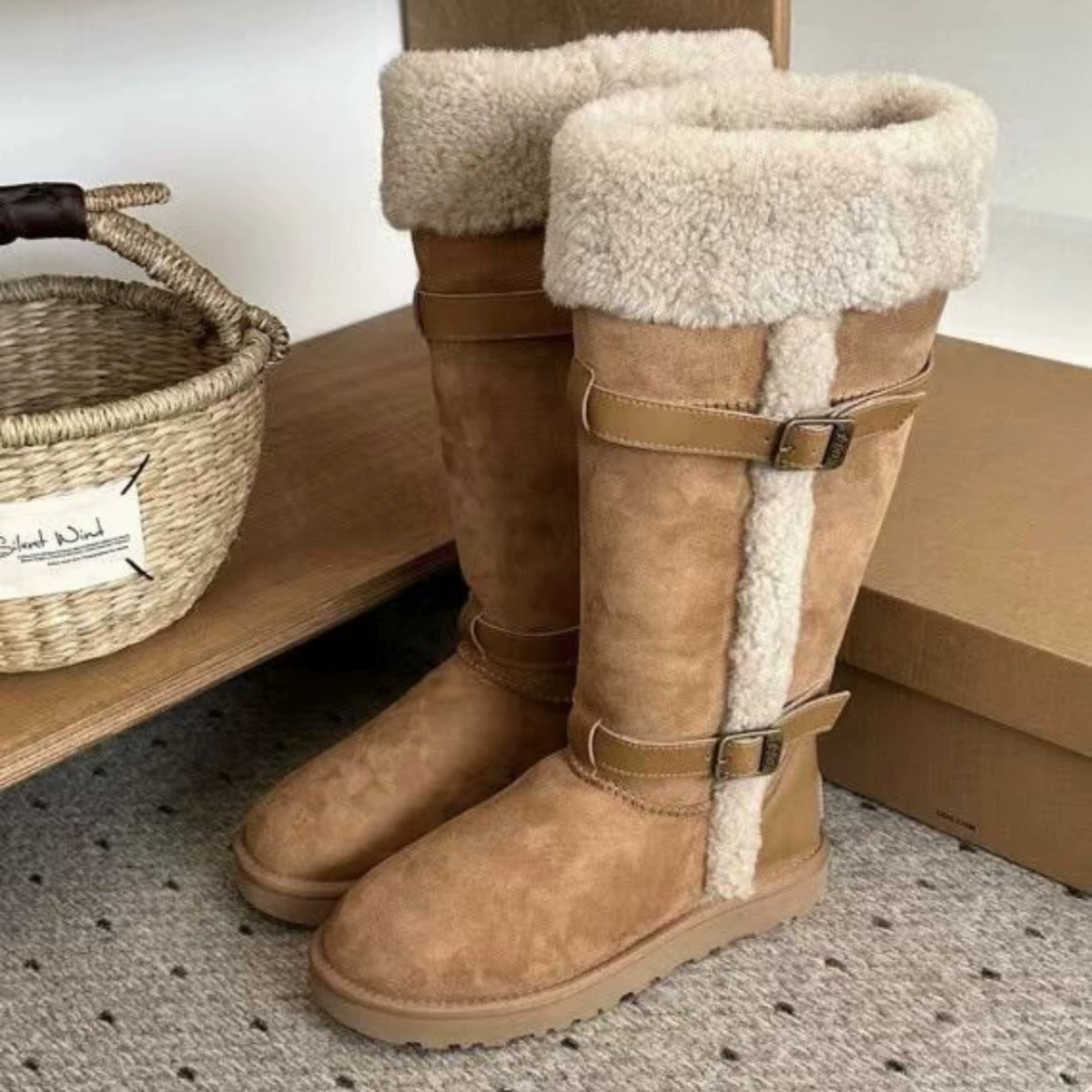 Nouvelles bottes de neige doublées en polaire pour femme Automne Hiver 2025, cuir véritable, plateforme épaisse, montantes, chaussures en coton deux façons